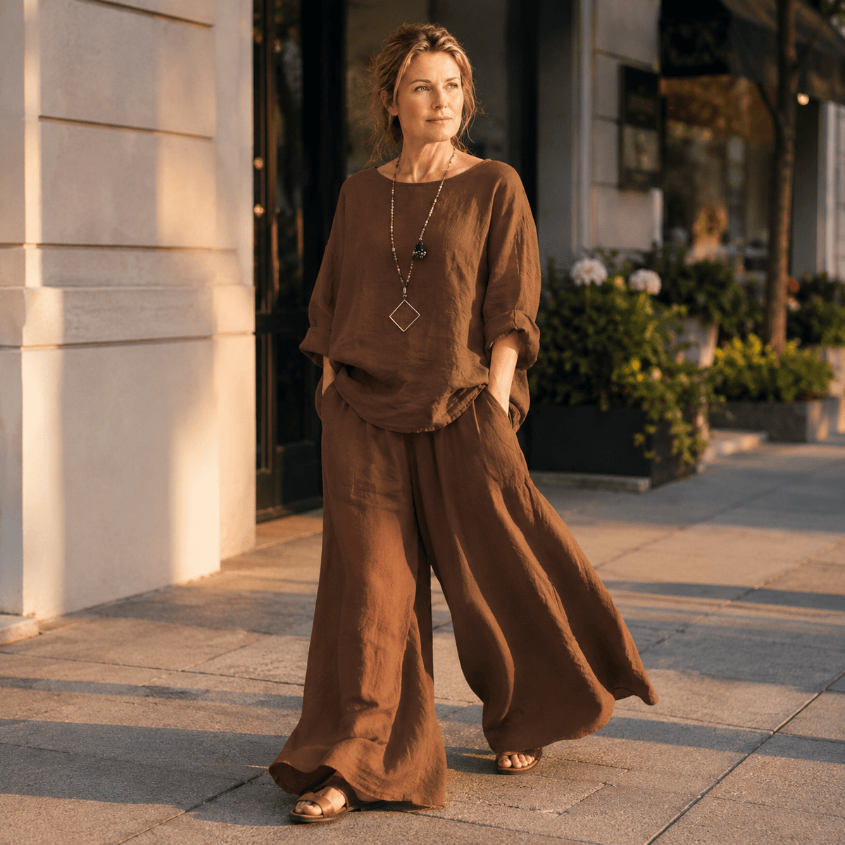 Lunavia Oversized Cotton-Linen Co-Ord Set with Wide-Leg Pants