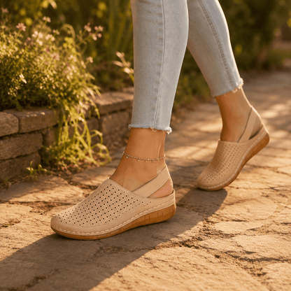 Perforated Wedge Slingback Sandals with Cushioned Sole for Women