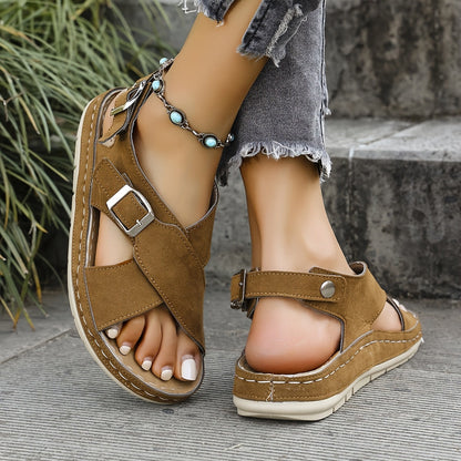 Liora Comfortable Criss-Cross Flat Sandals with Adjustable Buckle Straps