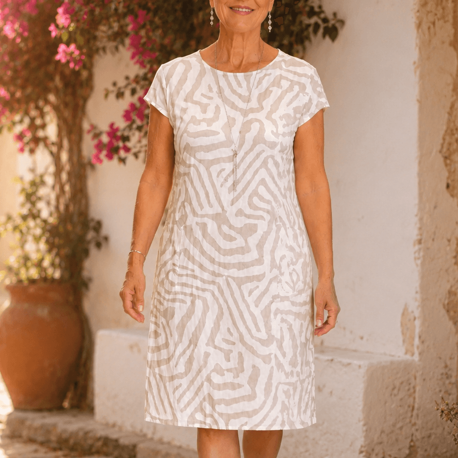 Ingrid Cap-Sleeve Abstract Print Midi Shift Dress for Women