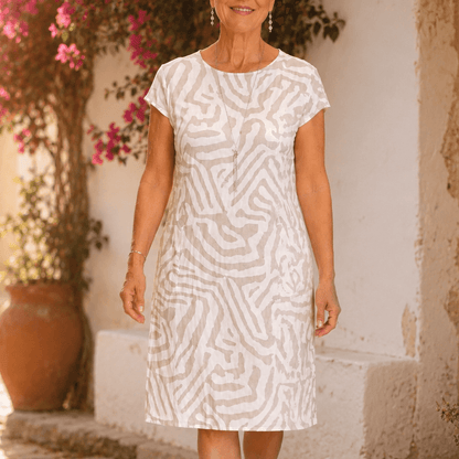 Ingrid Cap-Sleeve Abstract Print Midi Shift Dress for Women