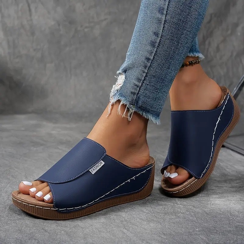 Ecka Arch-Support Platform Wedge Slide Sandals with Open Toe