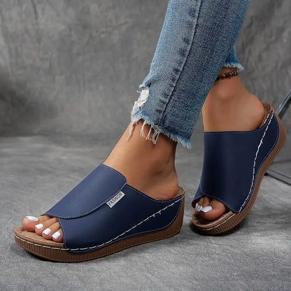 Ecka Arch-Support Platform Wedge Slide Sandals with Open Toe