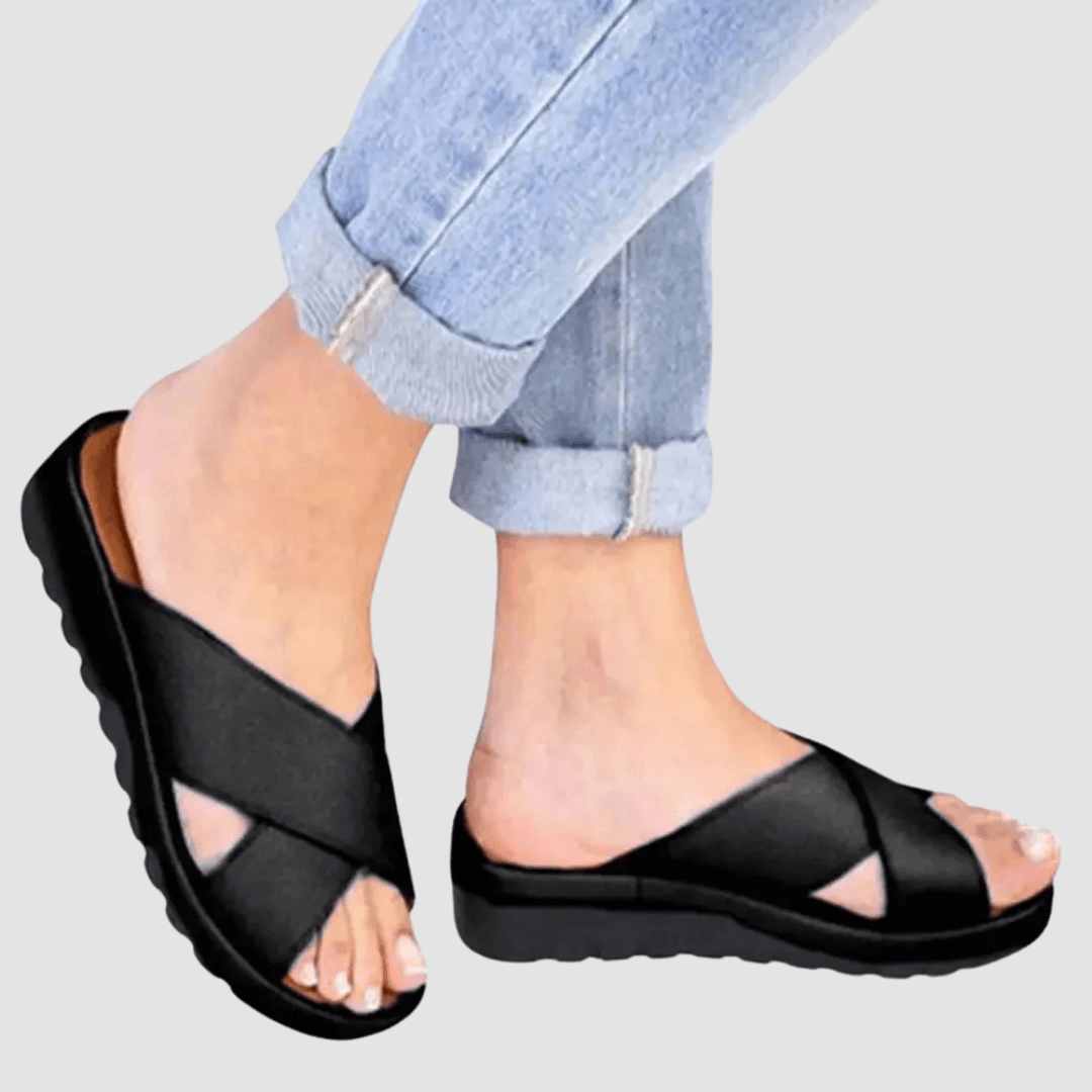 Open-Toe Cross-Strap Platform Sandals with Faux Leather Upper and Anti-Slip Sole