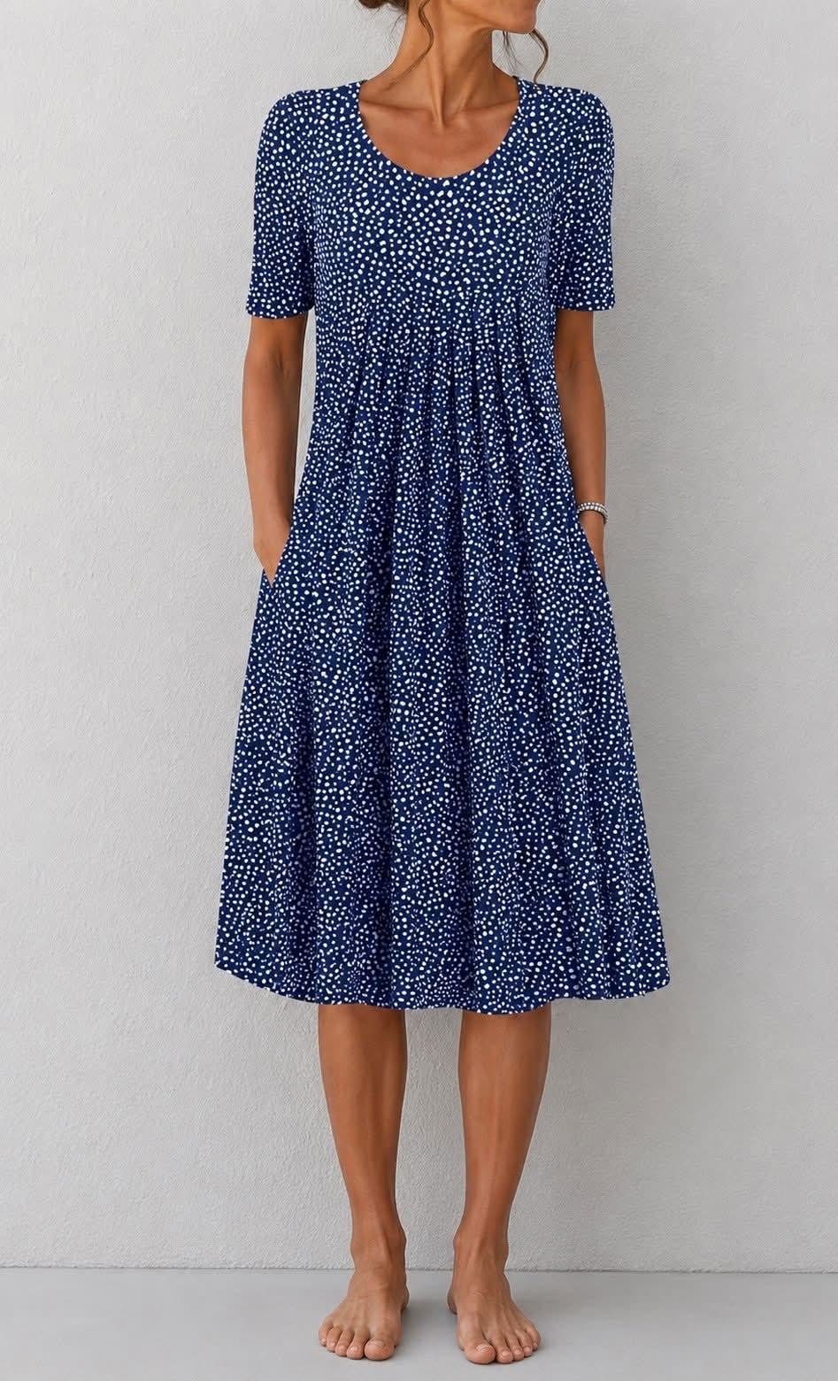 Erin Floral Print Short-Sleeve Women's Midi Dress with Pockets