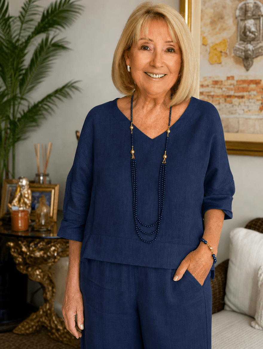 Bella Relaxed Cotton Linen Top with Rolled-Up Sleeves for Women
