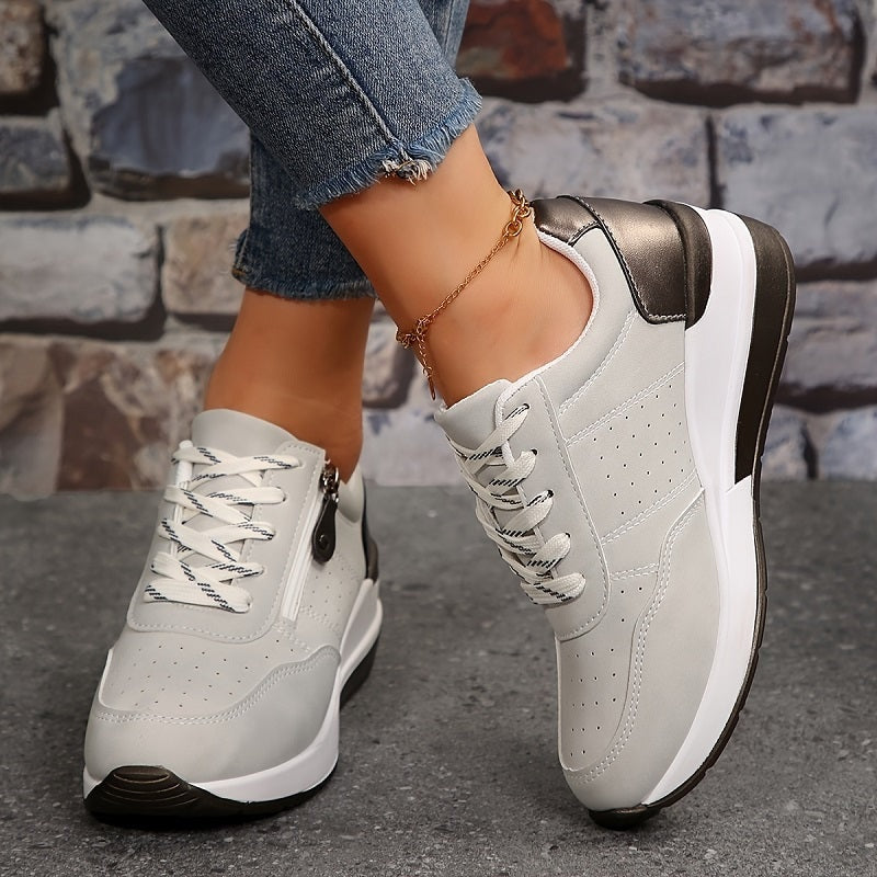 Orthopedic Lace-Up Sneakers with Side Zip and Supportive Raised Sole