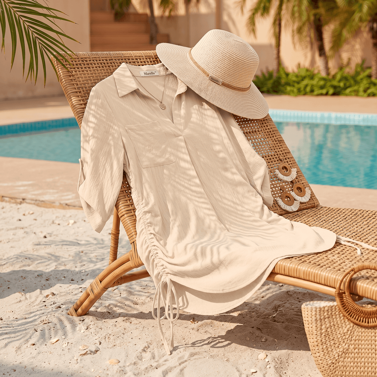Collared Shirt Cover-Up with Drawstring Side Ruching for Women