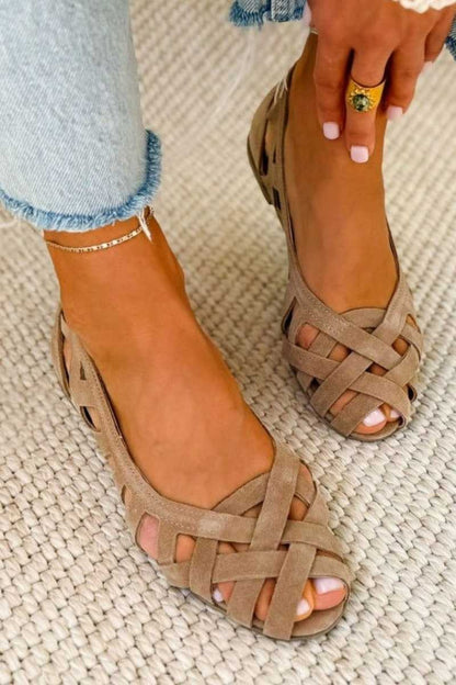 Women's Woven Suede Cushioned Sandals with Crossover Straps