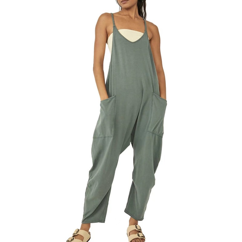 Sarah Slouchy V-Neck Sleeveless Jumpsuit with Oversized Patch Pockets