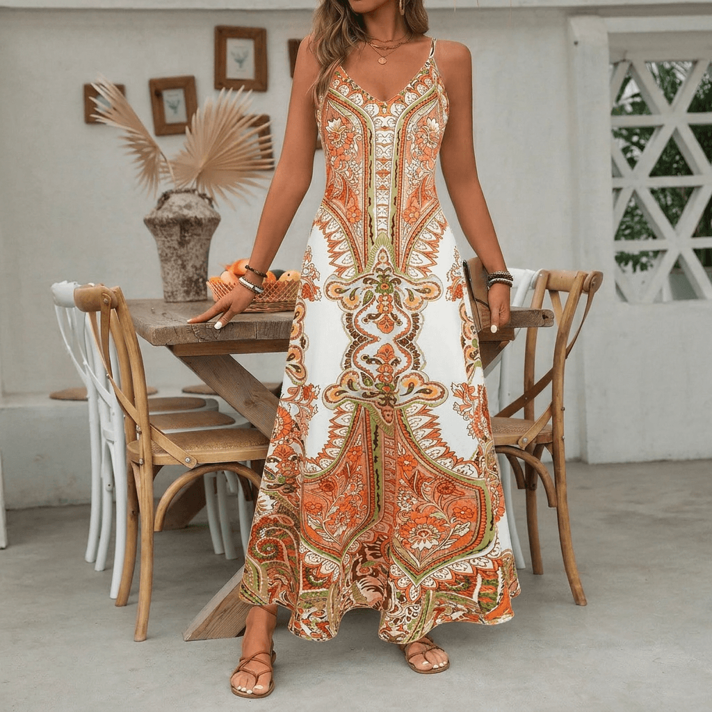 Women's Paisley Print Boho Maxi Summer Dress
