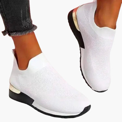 Women's Breathable Slip-On Wedge Sneakers with Metallic Heel Accent