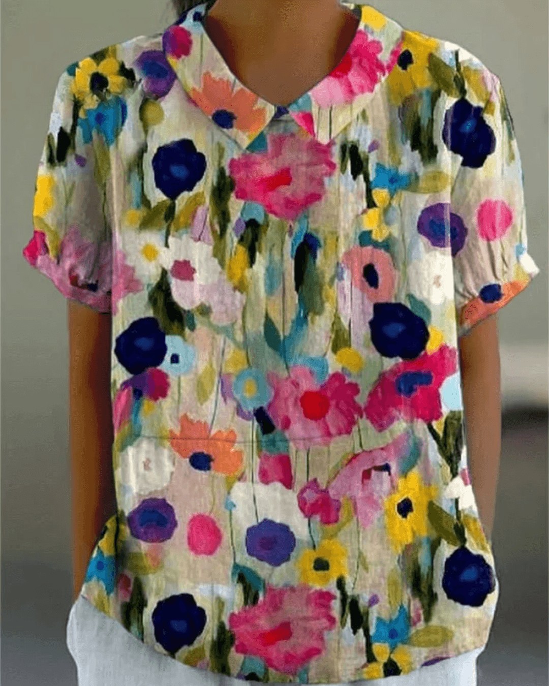 Beatrix Collared Cotton-Linen Blouse with Short Sleeves for Women