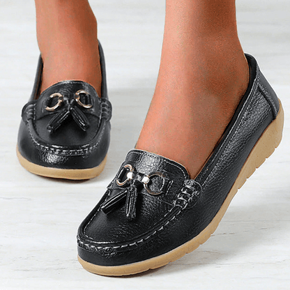 Grace Women's Comfort Leather Loafer Shoes with Tassel Detail