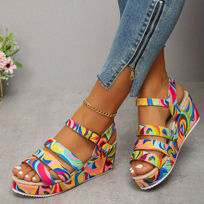 Piper Ashworth Multicolour Wedge Platform Sandals with Ankle Strap