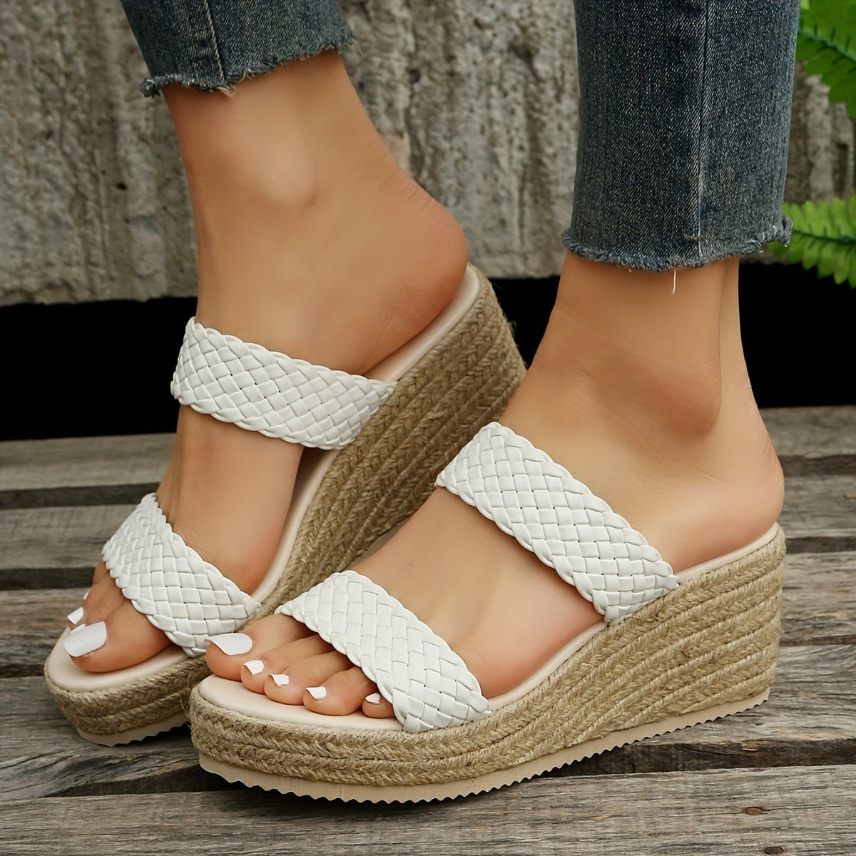 Ivy Woven Strap Platform Wedge Sandals with Espadrille Sole