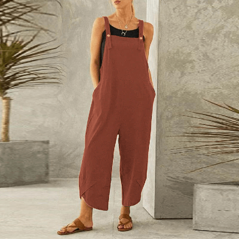Harper Wide-Leg Linen Jumpsuit with Adjustable Straps and Side Pockets