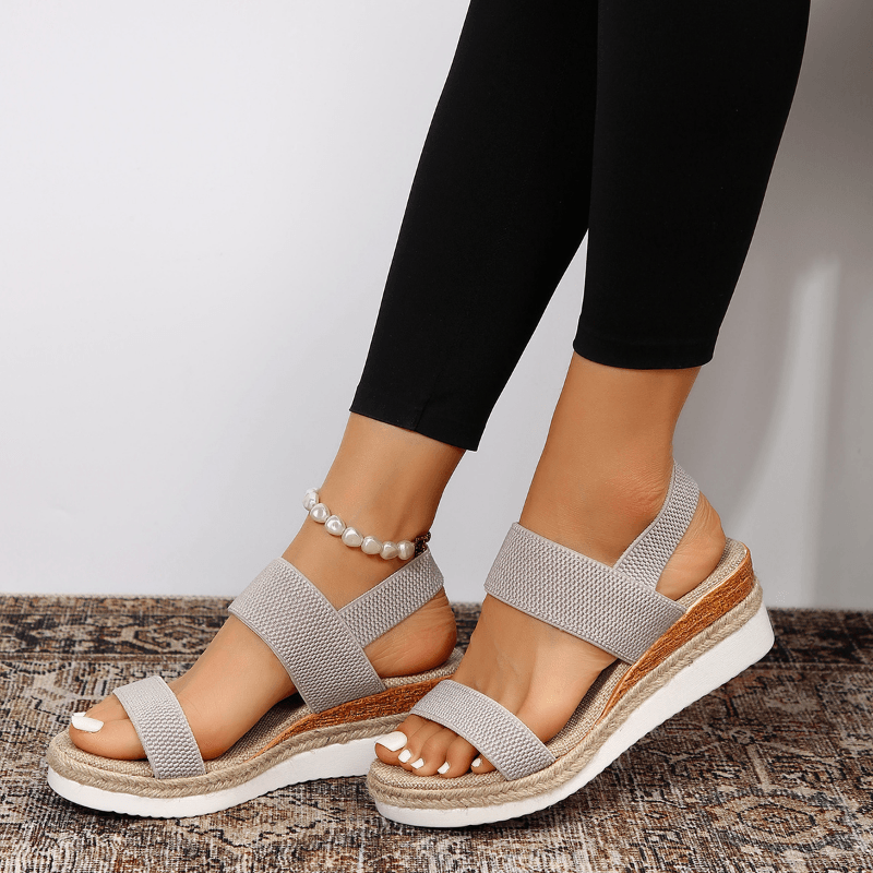 Bella Orthopedic Wedge Sandals with Woven Platform and Adjustable Straps in Brown