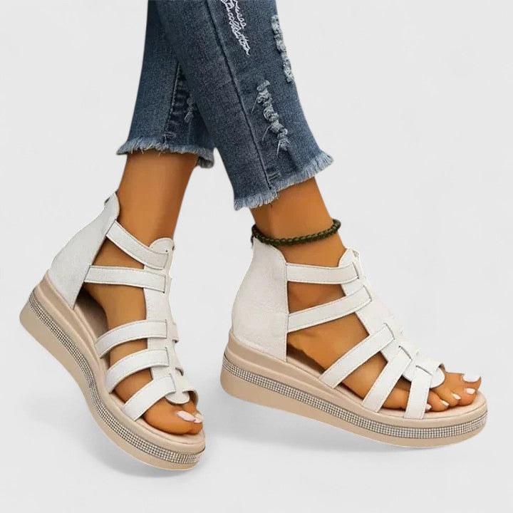 Women's Cushioned Wedge Sandals with Rhinestone Trim Straps
