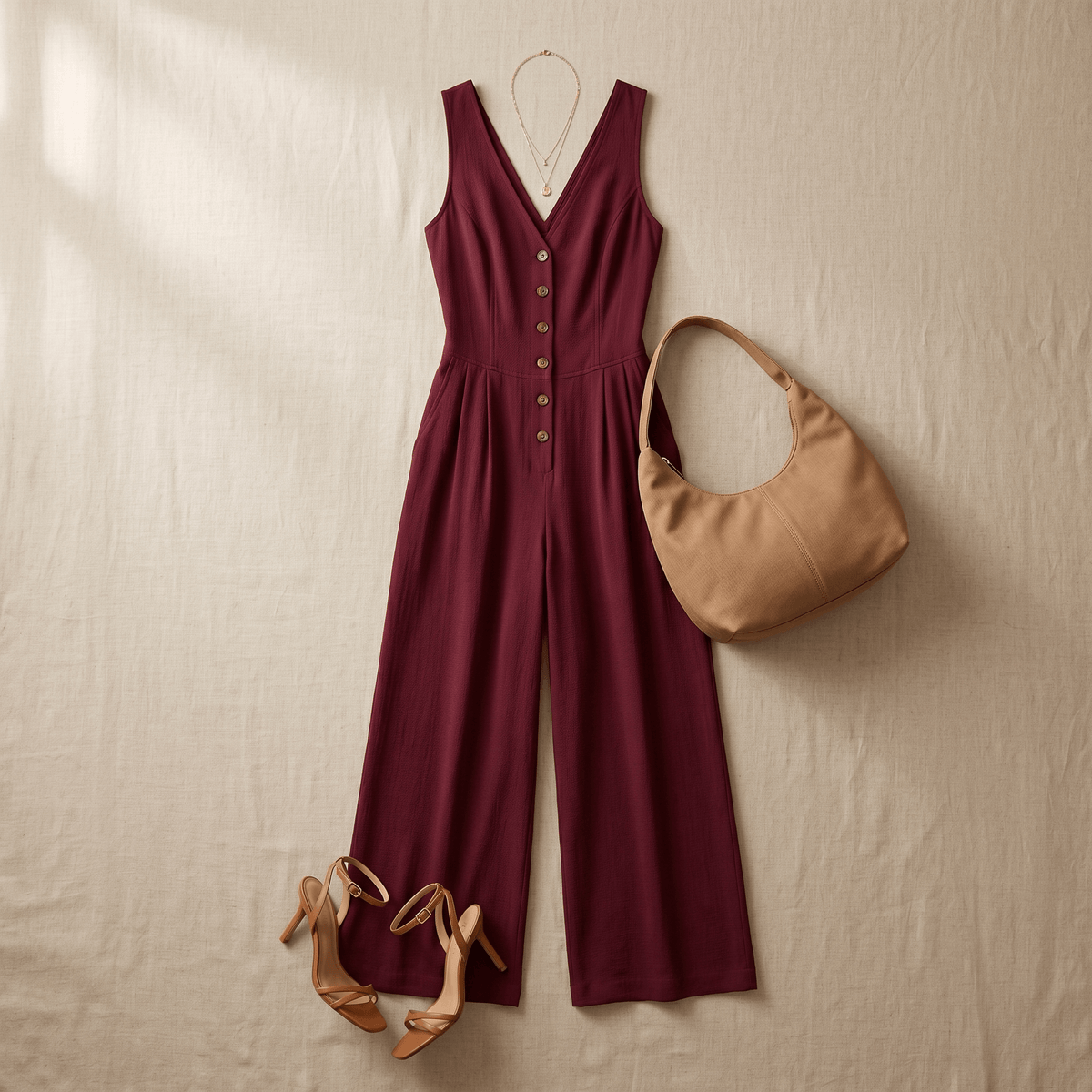 Lunavia Women's Button-Front Wide-Leg Jumpsuit with Pockets
