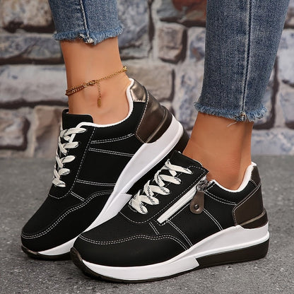 Orthopedic Lace-Up Sneakers with Side Zip and Supportive Raised Sole