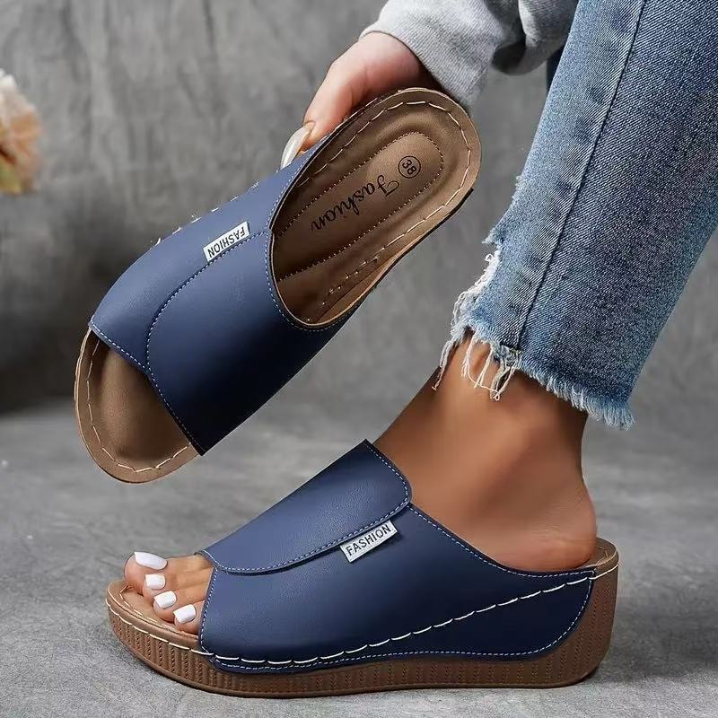 Ecka Arch-Support Platform Wedge Slide Sandals with Open Toe