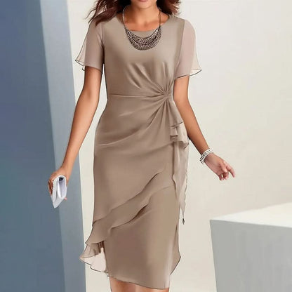 Ruffle Hem Flutter Sleeve Knot-Front Midi Dress for Women