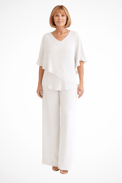 Hannah Sullivan Flowy Chiffon Blouse and Wide-Leg Pants Co-ord Set
