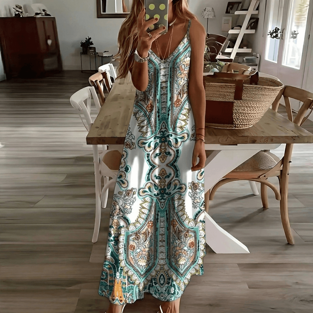 Women's Paisley Print Boho Maxi Summer Dress