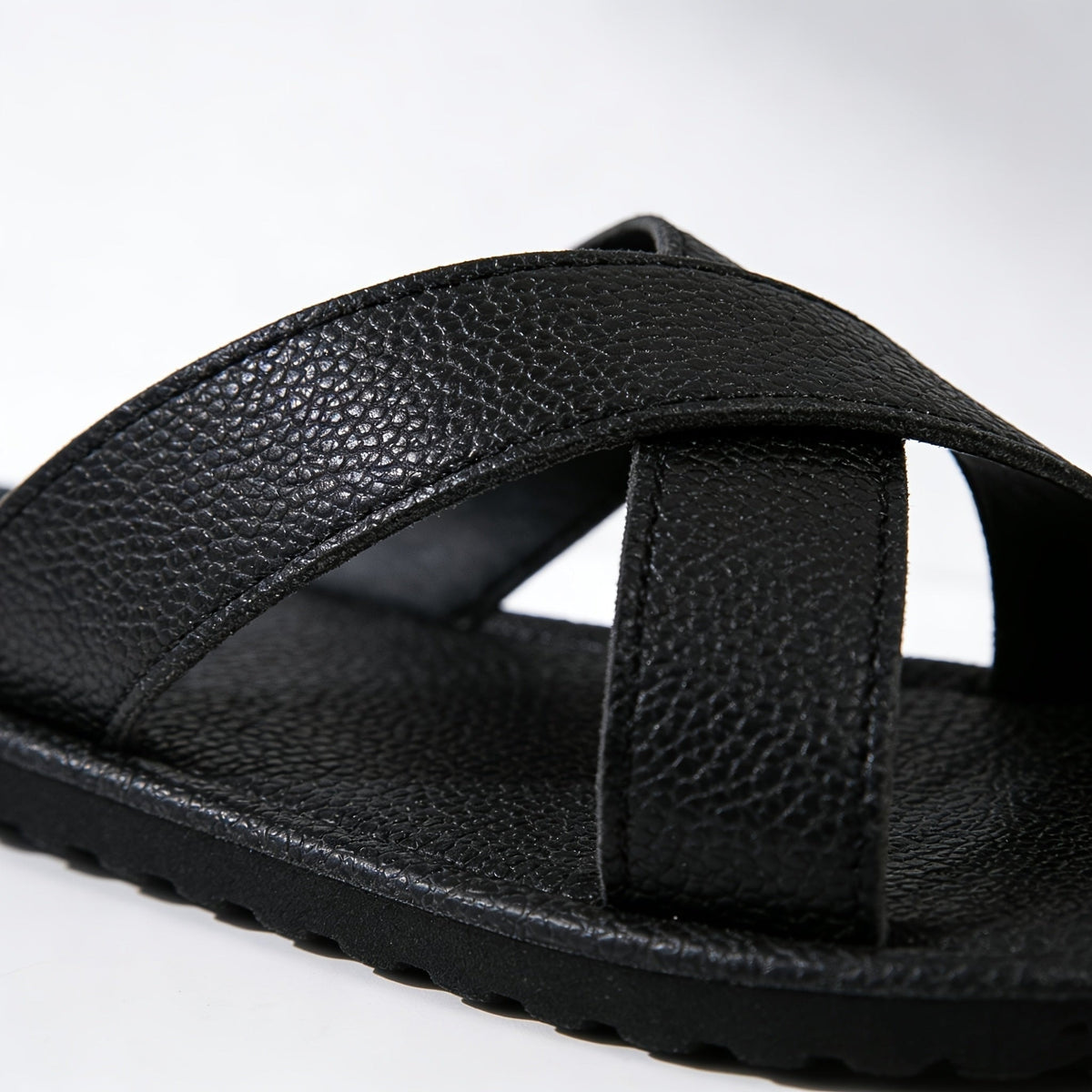 Men's Cross-Strap Slip-On Sandals with Flat Cushioned Sole