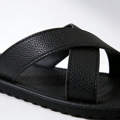 Men's Cross-Strap Slip-On Sandals with Flat Cushioned Sole