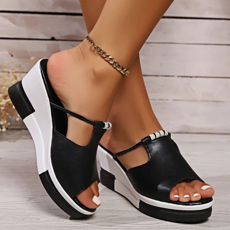 Morgana Comfortable Platform Wedge Slide Sandals with Open Toe and T-Strap