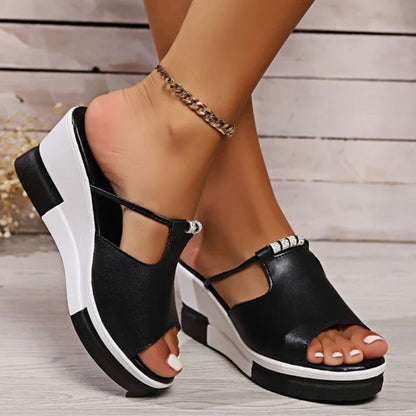 Morgana Comfortable Platform Wedge Slide Sandals with Open Toe and T-Strap