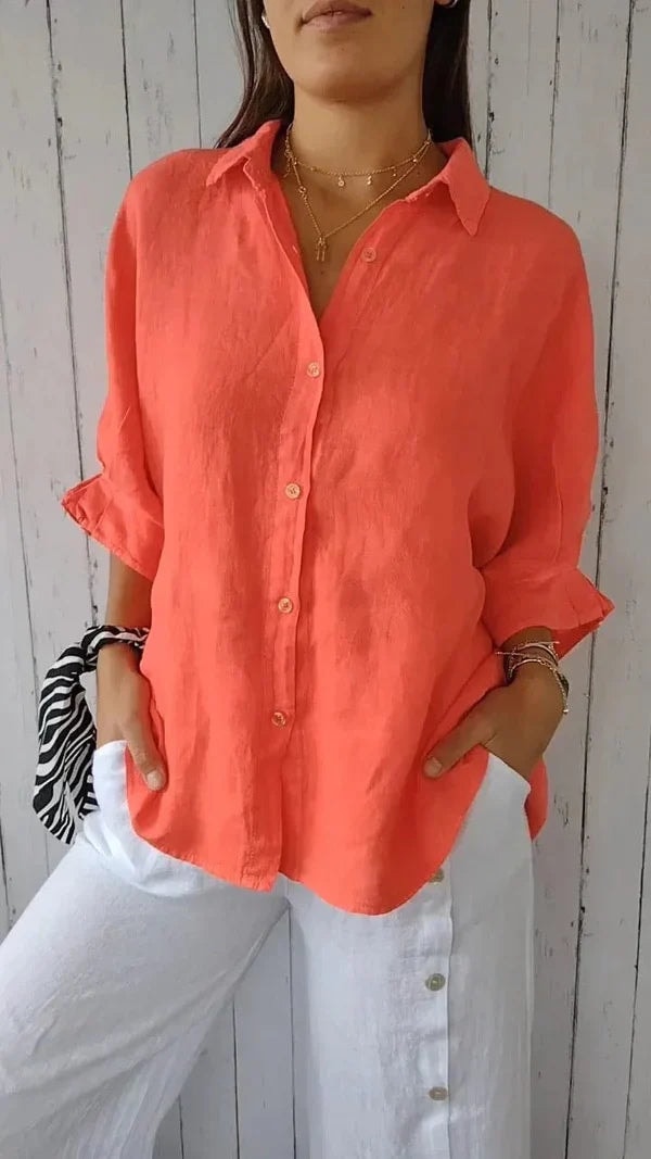Amélie Rousseau | Women's Relaxed Linen Long-Sleeve Blouse