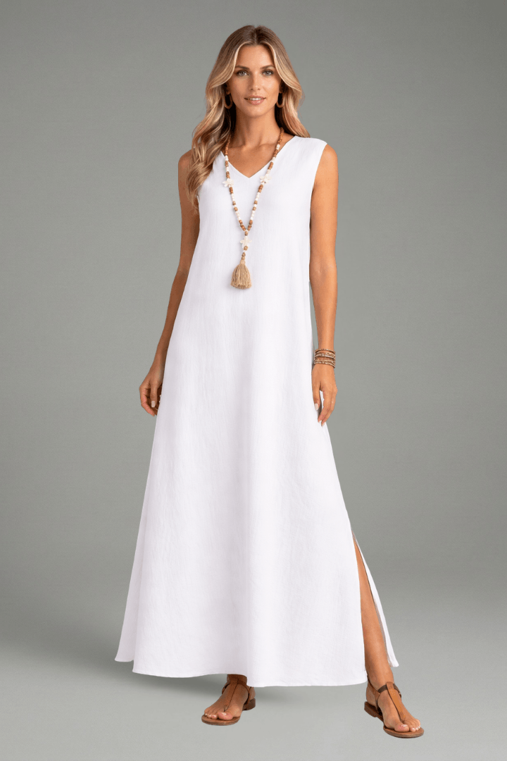 Women's Long Sleeve V-Neck Jersey Knit Maxi Dress with Side Slit