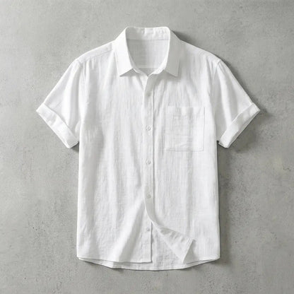 Women's Short Sleeve Linen Button-Up Top with Chest Pocket