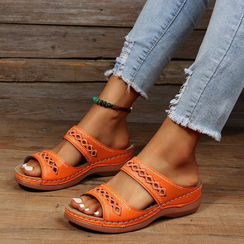 Women's Wedge Slide Sandals with Cushioned Comfort Sole