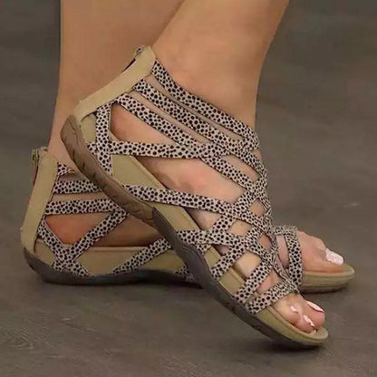 Comfortable Strappy Flat Sandals with Memory Foam Insole and Back Zip