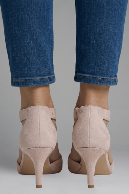 Women's Peep-Toe Comfort Shoes with Cutout Panels and Mid Heel