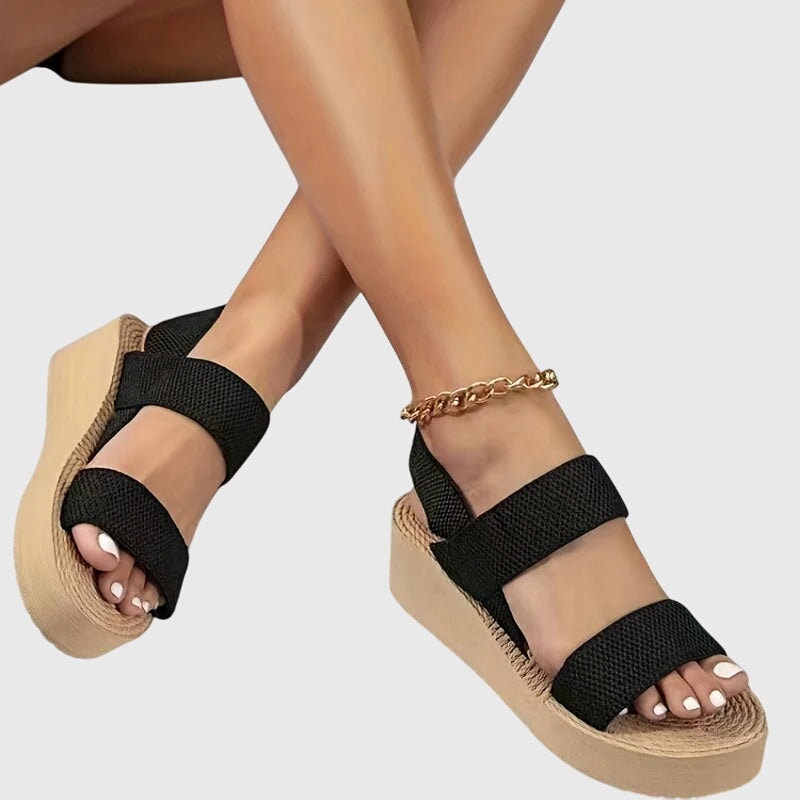 Kelsey Slingback Platform Sandals with Elastic Ankle Strap and Open Toe