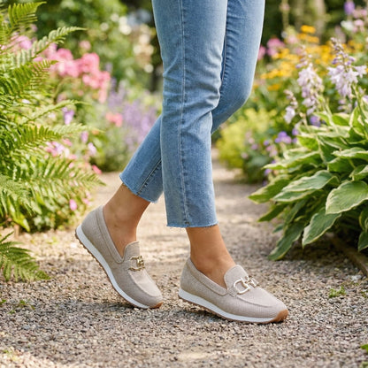 Lili Women's Slip-On Textile Sneakers with Cushioned Sole and Bit-Buckle Detail