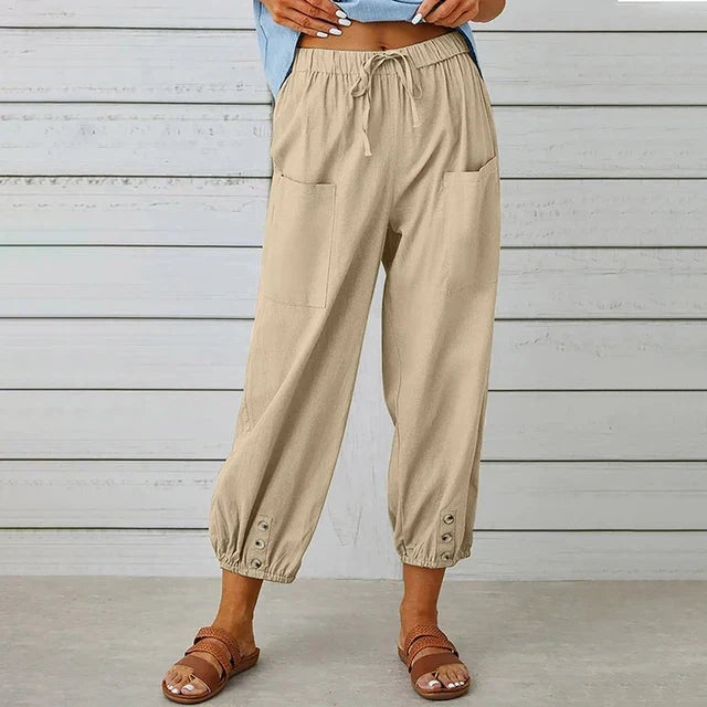 Lena Women's High-Waist Linen Harem Pants with Drawstring
