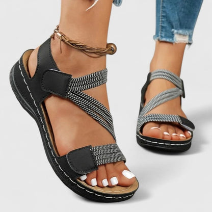 Delvaine Orthopedic Wedge Sandals with Open Toe and Adjustable Elastic Straps