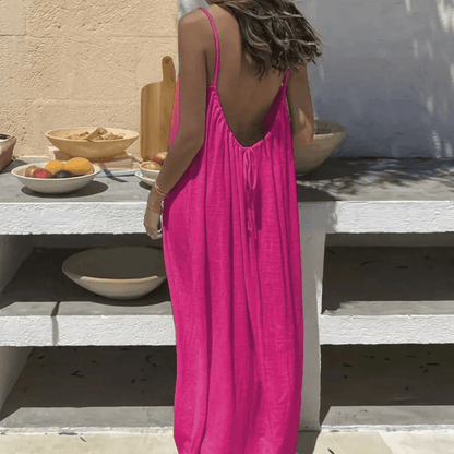 Women's Backless Loose-Fit Long Midi Dress with Spaghetti Straps