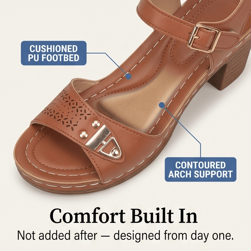 Women's Cushioned Block Heel Sandals with Buckle Ankle Strap