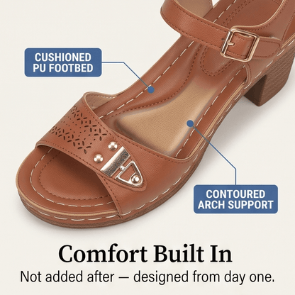 Women's Cushioned Block Heel Sandals with Buckle Ankle Strap