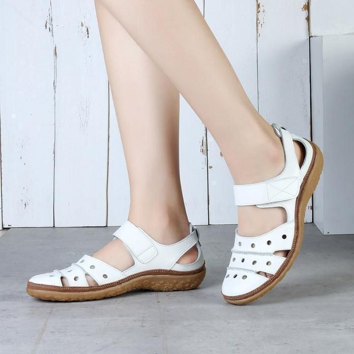 Grace Women's Hollow-Out Cushioned Sandals with Hook-and-Loop Strap
