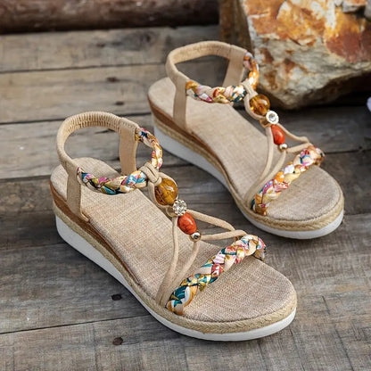 Alessandra Vitale Beaded Braided Espadrille Wedge Summer Sandals