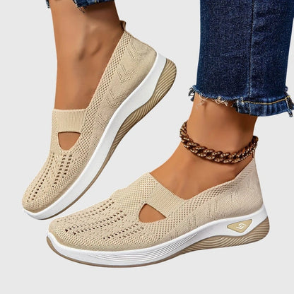 Women's Knitted Slip-On Cushioned Sneakers with Cutout Vamp Detail