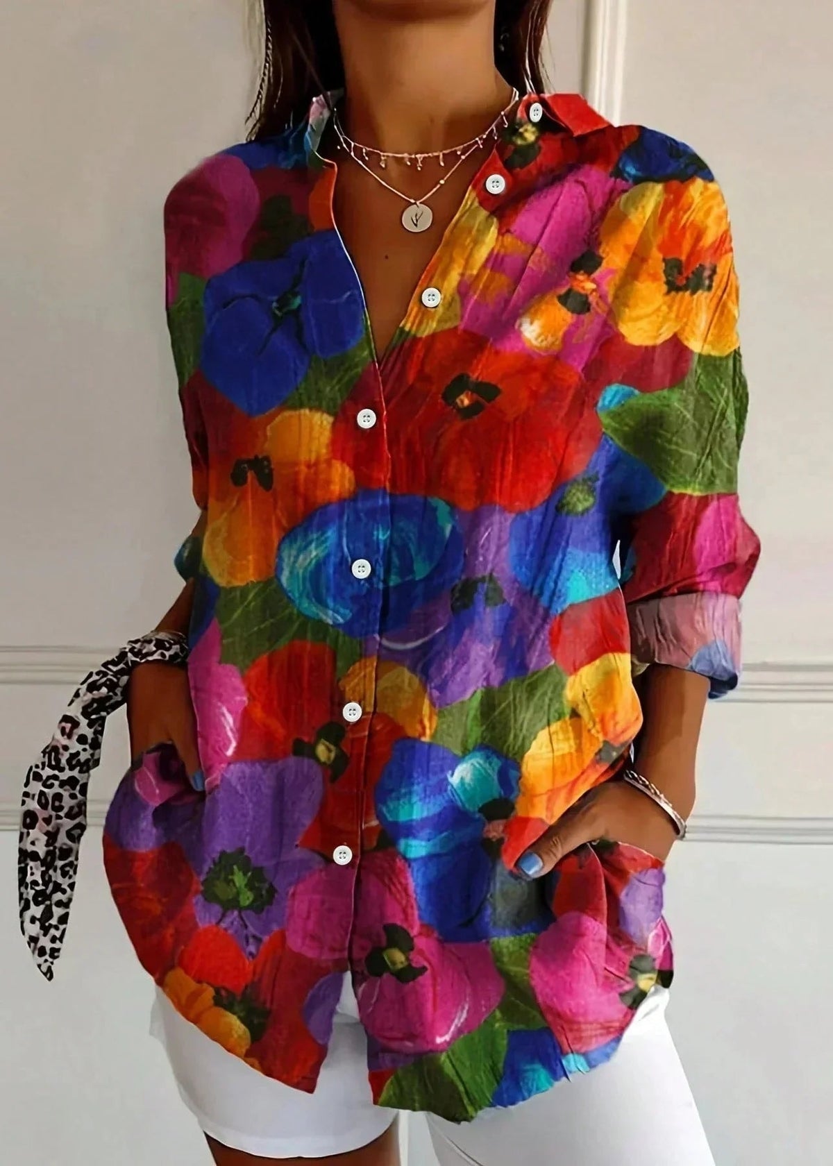 Women's Floral Print Long Sleeve Button Up Blouse for Summer